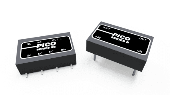 Two black electronic components labeled "PICO SERIES B," shown in different orientations with visible input and output pins.