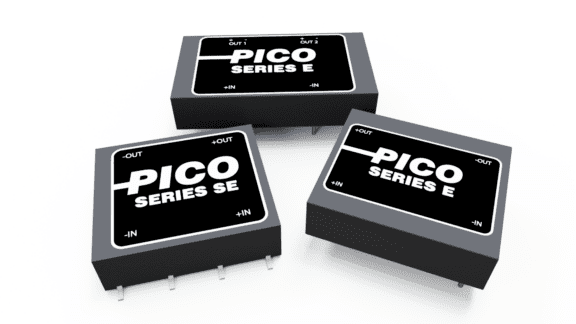Three black rectangular electronic components labeled "Pico Series E" and "Pico Series SE" with input and output markings, displayed on a white background.