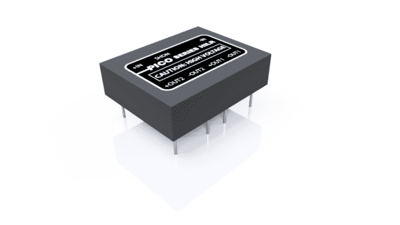 A black electronic component with multiple pins, labeled "Pico Series" and "Caution High Voltage.