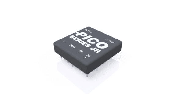 A black electronic component labeled "PICO SERIES JR" with visible input and output pins.
