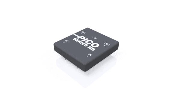 Black electronic component labeled "Pico Series NR" with four connectors labeled "OUT" and "CM" on a white background.