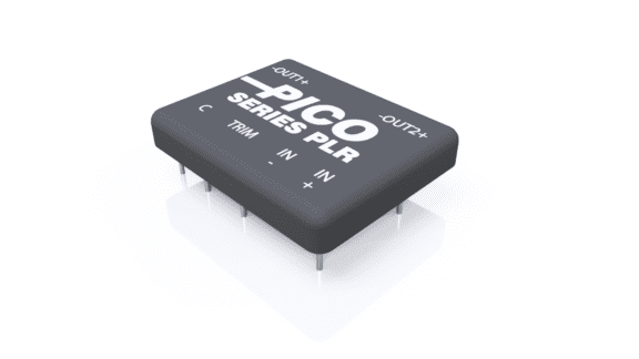 A rectangular electronic component labeled "Pico Series PLR" with pins on the bottom.