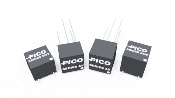 Four black electrical components labeled "Pico Series SMV" and "Pico Series AV" are arranged with protruding metal pins.