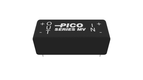 A black electronic component labeled "Pico Series MV," showing input and output connections.