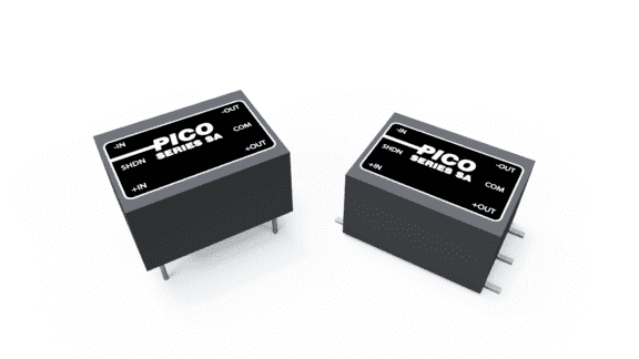 Two rectangular electronic components labeled "Pico Series SA" with pins for electrical connections are shown against a white background.