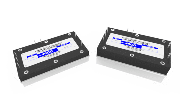 Two rectangular electronic modules with labels displaying the word "PICO," featuring multiple pins for connectivity, oriented at different angles.