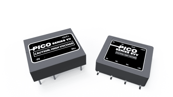 Two black rectangular electronic components labeled "Pico Series" with visible pins, branded with "Caution: High Voltage.