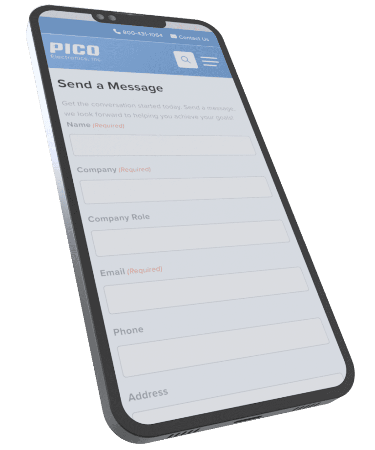 Pico contact us form on mobile screen