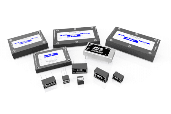Various sizes of rectangular electronic components with "PICO" labels, arranged on a plain white background.