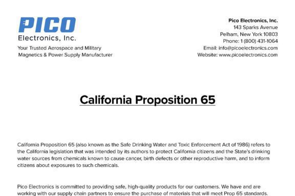 Pico Statement California Proposition 65